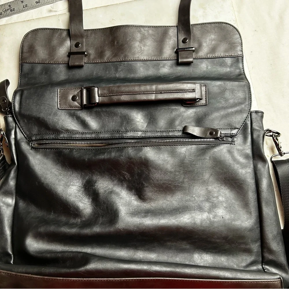 Professional Black and Dark Brown Leather Briefcase - Men's Business Bag